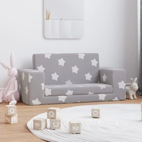 vidaXL Sofá-cama infantil 2 lugares c/ estrelas pelúcia cinzento-claro