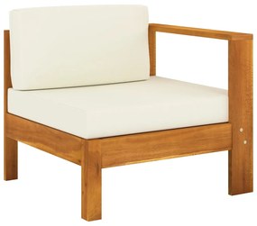 5 pcs conj. lounge de jardim c/ almofadões branco nata acácia