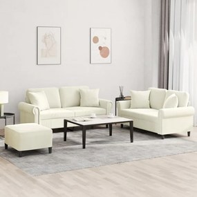 vidaXL 3 pcs conjunto de sofás com almofadas veludo cor creme