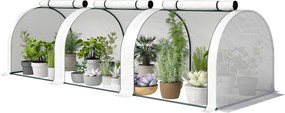 Mini-estufa de jardim para tomates 295 C x 100 L x 80 A cm Aço PE de alta densidade 140 g/m² Anti-UV 3 janelas Branca