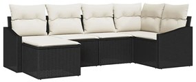 Conjunto de Jantar de Jardim com 6 Peças e Almofadas de Rattan Preto