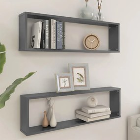 vidaXL Estantes de parede cúbicas 2pcs contr. 100x15x30cm cinza brilh.
