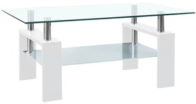 Mesa de centro 95x55x40 cm branco vidro temperado transparente
