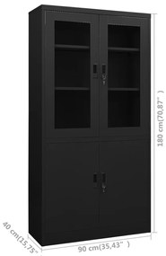 Armário de escritório 90x40x180 cm aço preto