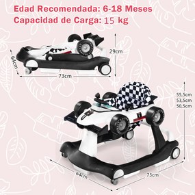 Andador 4 em 1 para crianças, dobrável, atividade de empurrar, com altura ajustável e carrilhão de velocidade com luzes, volante Branco
