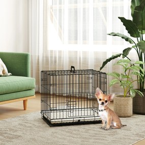 Gaiola para Cães Dobrável com Almofada com 2 Portas Alça de Transporte Bandeja Removível 60x40x50 cm Preto e Bege