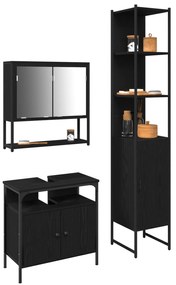 Conjunto de Móveis para Banheiro com 3 Peças em Carvalho Preto