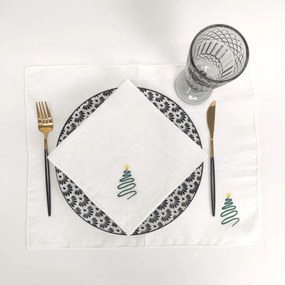 Individual/Guardanapo Linho Of Rolinho Green Christmas Tree White
