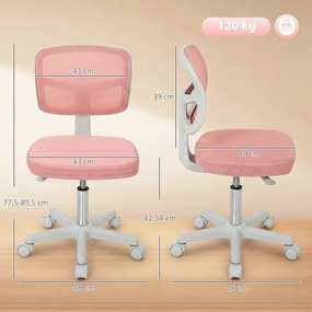 Cadeira de escritório ergonómica sem braços, cadeira giratória de escritório, encosto curvo em malha e Rodas, cor-de-rosa