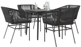 Conjunto de jantar jardim 5 peças almofadas vidro vime PE preto