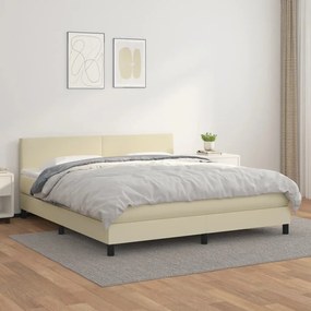vidaXL Cama com molas/colchão 160x200 cm couro artificial cor creme