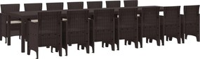 vidaXL Conjunto de Jantar para Jardim com Almofadas 15 pcs Castanho PP