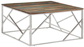 Mesa centro aço inoxidável/madeira recuperada maciça prateado