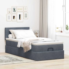 Estrutura cama otomana colchão 80x200 cm veludo cinzento escuro