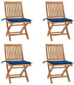 vidaXL Cadeiras de jardim dobráveis c/ almofadões 4 pcs teca maciça