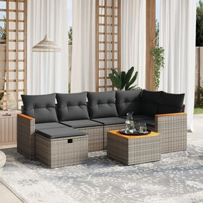 vidaXL 7 pcs conjunto sofás p/ jardim c/ almofadões vime PE cinzento