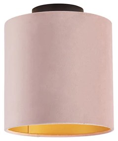 Luminária de teto com veludo rosa velho com ouro 20 cm - Combi preto Clássico / Antigo