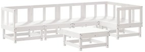 6pcs conjunto lounge jardim c/ almofadões madeira maciça branco