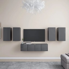 vidaXL 6 pcs conjunto de móveis de TV contraplacado cinzento brilhante