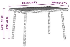 Mesa de centro de jardim retangular 60x40x37cm vime PE castanho