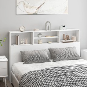 Cabeceira de cama com pés e espaço de arrumação 160 x 20,2 x 108,2 cm, acessório de cama com 4 compartimentos abertos, branco