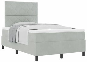 Cama Box Spring com Colchão Cinza Claro 120x200 cm Veludo