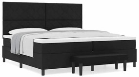 Cama Box Spring com Colchão e Banco Preto 200x200 cm Tecido