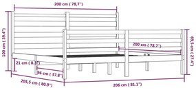 Estrutura de cama 200x200 cm pinho maciço cinzento