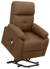 vidaXL Poltrona elevatória de massagens tecido castanho