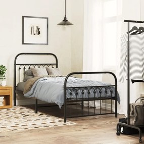 vidaXL Estrutura de cama com cabeceira e pés 90x200 cm metal preto