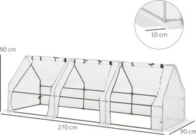 Mini-estufa de jardim, mini-estufa em túnel, 270 L x 90 L x 90 A cm, telhado pontiagudo, aço, PE de alta densidade 140 g/m², proteção anti-UV, janelas