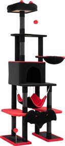 Árvore Rascadora Gótica para Gatos, 73 x 50 x 178 cm, 6 Postes de Sisal, Vermelho+Preto