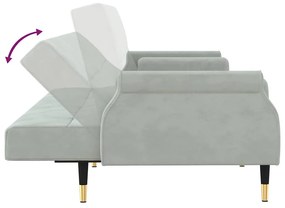 Sofá-cama com almofadões veludo cinzento-claro
