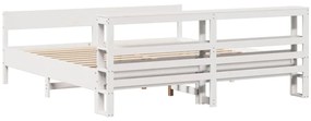 Cama sem colchão 200x200 cm madeira de pinho maciça branco