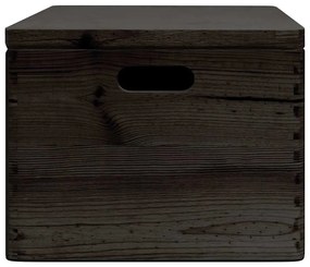 Caixa madeira tampa pegas preta 40x30x23cm pinho madeira maciça