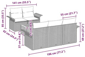 Conjunto de Sofá de Jardim de 6 Peças com Almofadas Cinza de Rattan Si