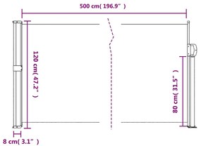 Toldo lateral retrátil 120x500 cm cor creme