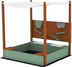 AIYAPLAY Caixa de Areia para Crianças de Madeira com Teto 2 Assentos 2 Caixas Torneira Funil 116x112,5x128 cm Verde | Aosom Portugal