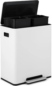 Cubo do lixo de 60 L para cozinha 54 x 34 x 67 cm com 2 compartimentos, tampa com pedal e alças laterais branco