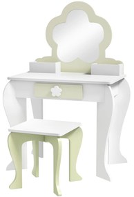 Toucador Crianças com Espelho e Banco Toucador de Maquilhagem para Crianças de 3-6 Anos 55x34x87,5 cm Branco e Verde Pastel