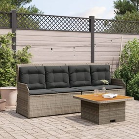 3 pcs conjunto lounge de jardim c/ almofadões vime PE cinzento