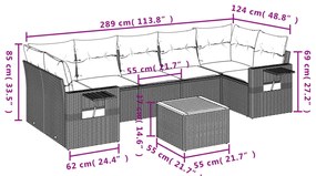 8 pcs conjunto sofás de jardim com almofadões vime PE preto