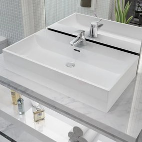 vidaXL Lavatório + abertura p/ torneira cerâmica branco 76x42,5x14,5cm