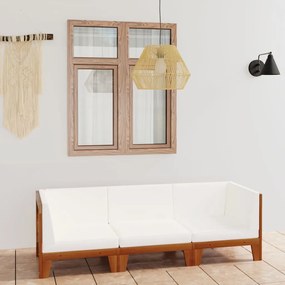 vidaXL 3 pcs conjunto lounge de jardim c/ almofadões acácia maciça