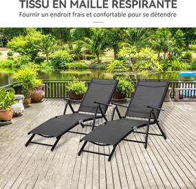 Conjunto de 2 espreguiçadeiras, espreguiçadeira dobrável, encosto ajustável em 7 posições, estrutura em alumínio, 64 x 134 x 95 cm, preto
