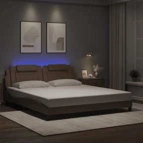 Estrutura cama c/ luzes LED 180x200 cm couro artif. cappuccino