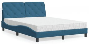 vidaXL Cama com colchão 140x200 cm veludo azul