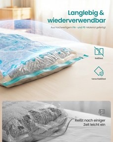 Conjunto 6 x sacos de vácuo tamanho L, 80 x 60 cm, sacos para vestuário e roupa de cama Transparentes