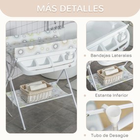 HOMCOM Banheira e Trocador de Fraldas 2 em 1 para Bebés 0-12 Meses Banheira Dobrável com Múltiples Espaços de Armazenamento e Prateleira Inferior Carga máx. 15kg 80x70x95cm Branco