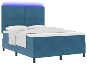Camas Box com Colchão e LED Azul Escuro 140x190 cm Veludo